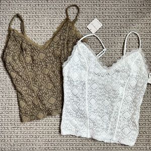 NWT Free People Lace Camisoles - Green & White